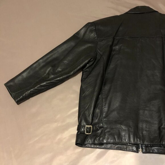 Dalmy's Black Leather Jacket With Zipper On Front - Picture 10 of 11